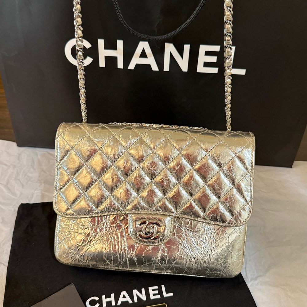 Chanel Metallic Quilted Leather Flap Bag